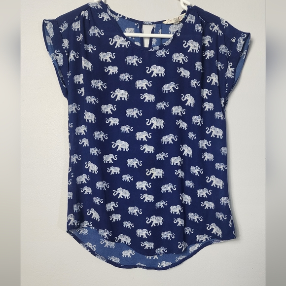 Pink Rose Tops - Pink Rose Size Small Blue Indie Twee Elephant Print Blouse